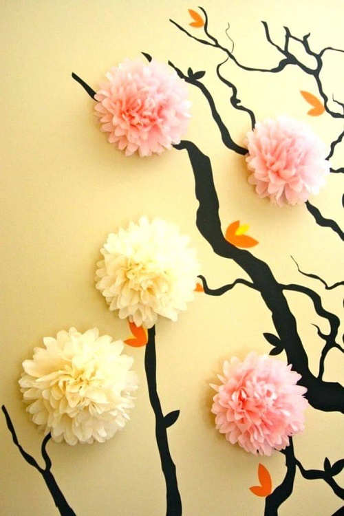 trang trí tường bằng đồ handmade từ giấy
